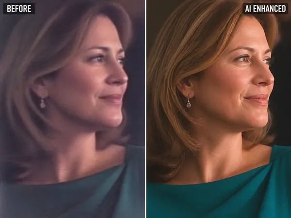 Before-and-after comparison showing AI video restoration